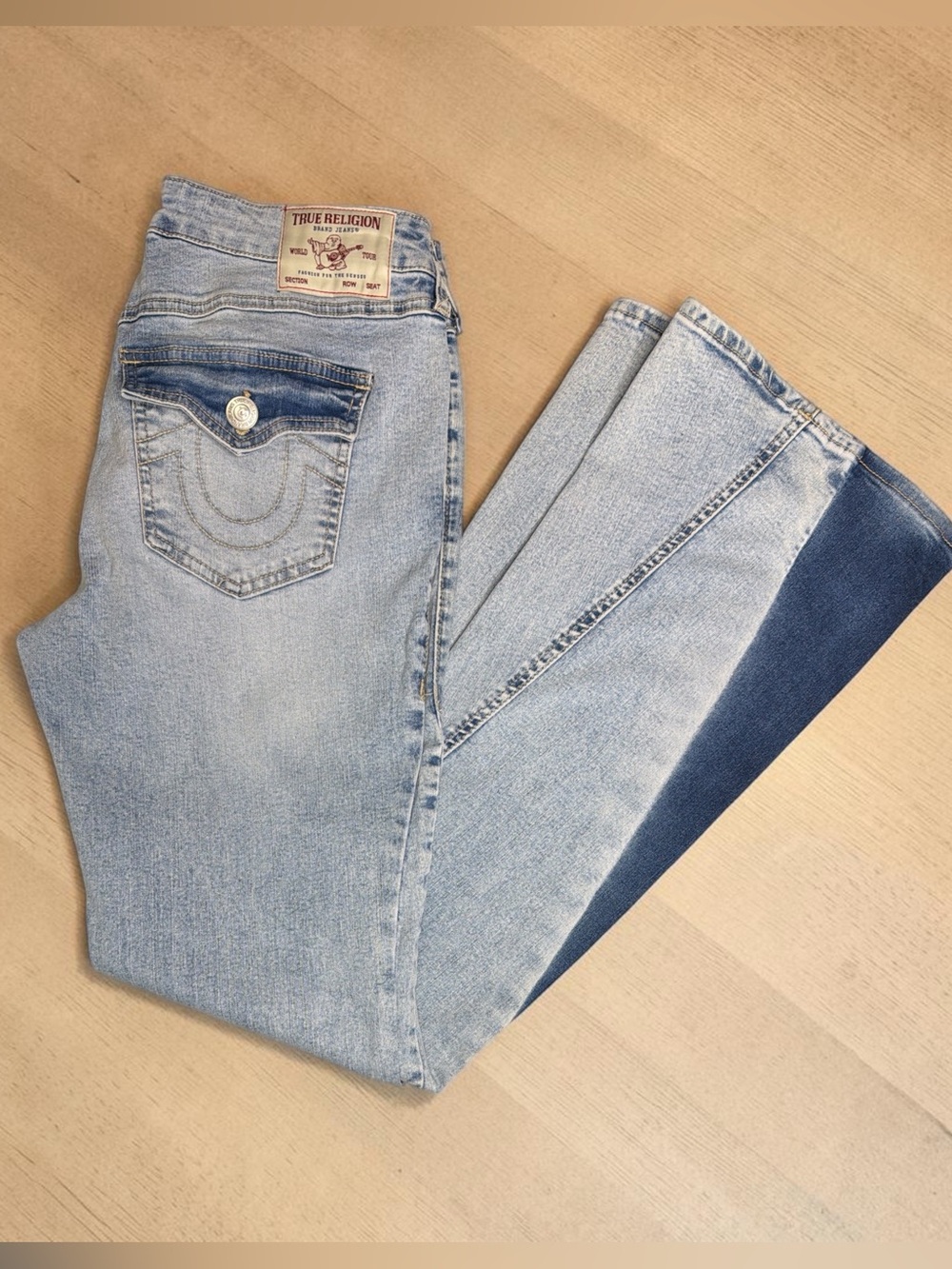 True Religion Two-Tone Light Blue Flare Jeans - Picture 2 of 10